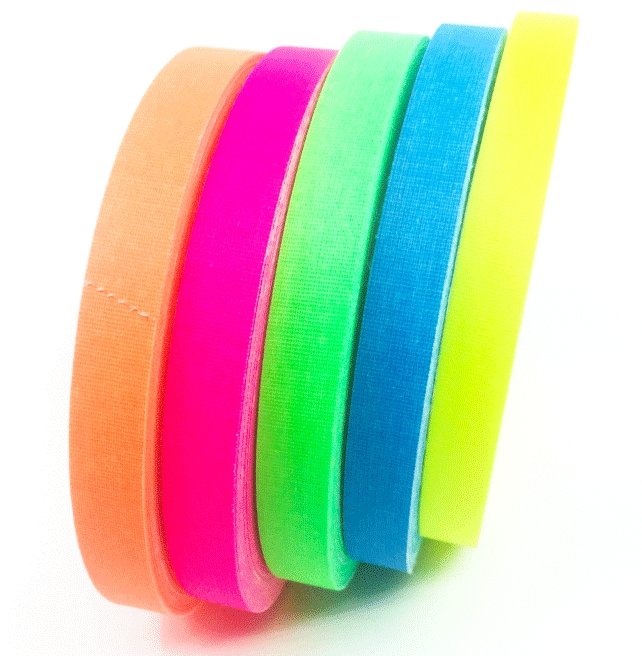 JVCC Gaff-Color-Pack Gaffers Tape Multi-Pack: 1/2 in. width 5 rolls/pack  (Fluorescent Blue, Fl. Green, Fl. Orange, Fl. Pink, Fl. Yellow) 