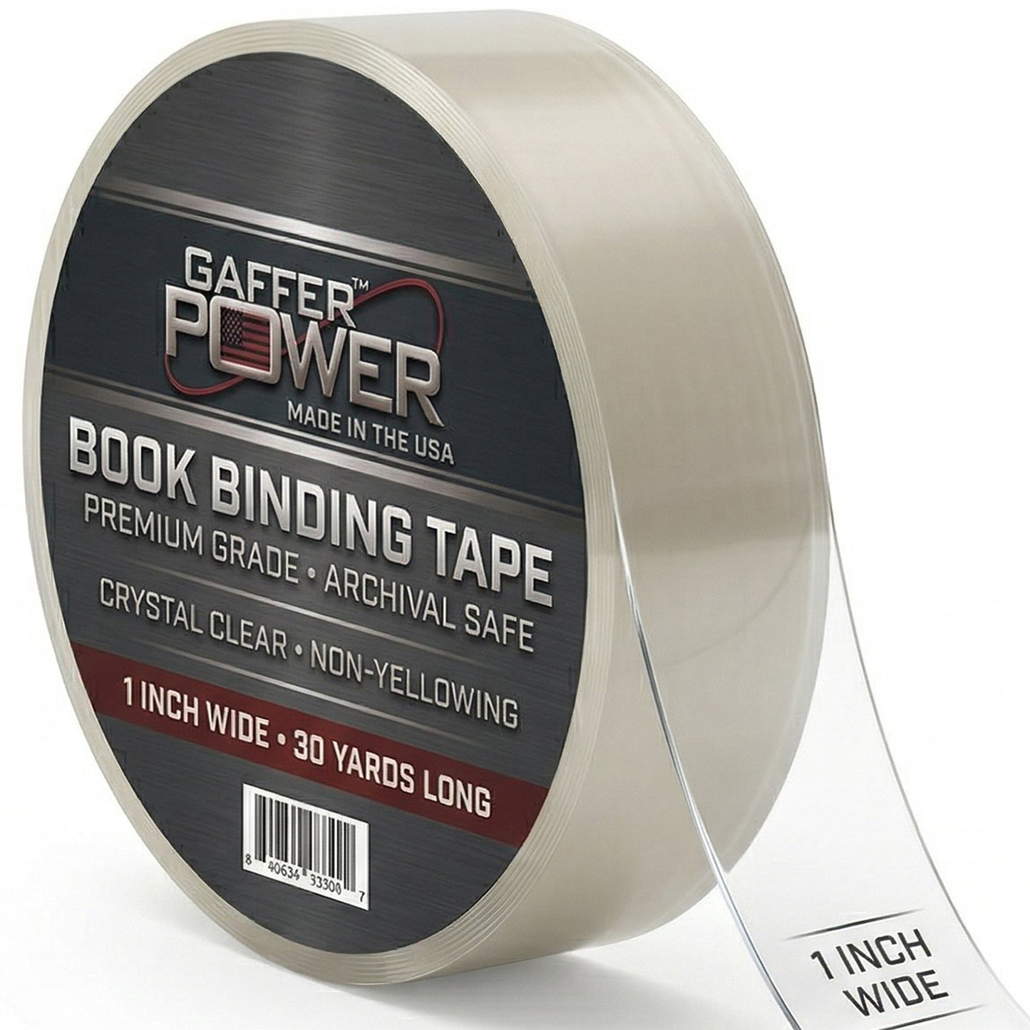 Gaffer Power Clear Bookbinding Tape | Made in The USA | (Transparent) 1" X 15 Yards