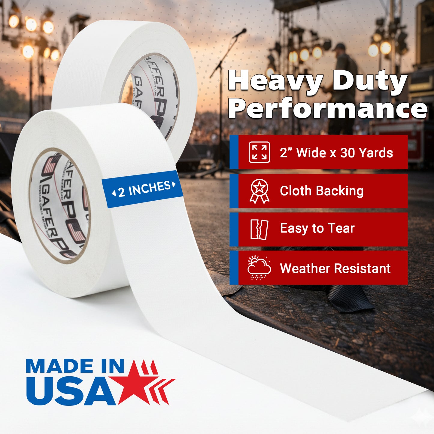 Gaffer Tape, 2 Inch x 30 Yards - White