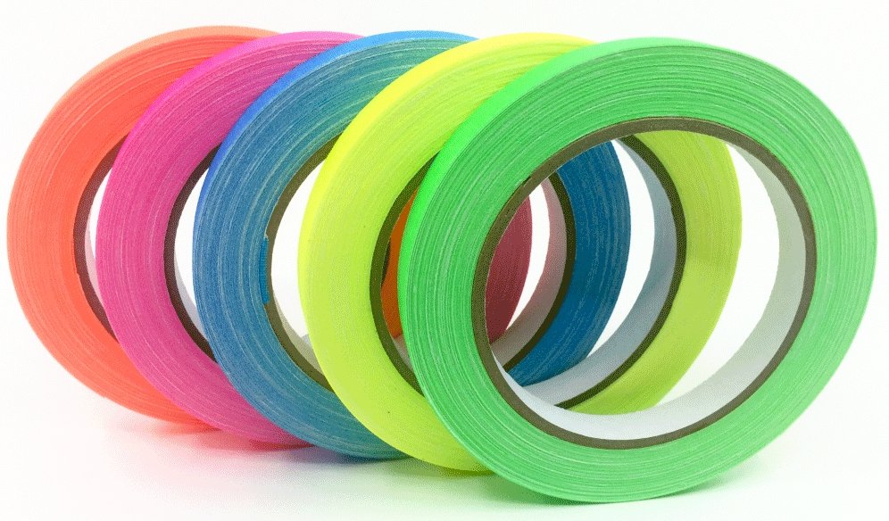 JVCC Gaff-Color-Pack Gaffers Tape Multi-Pack: 1/2 in. width 5 rolls/pack  (Fluorescent Blue, Fl. Green, Fl. Orange, Fl. Pink, Fl. Yellow) 